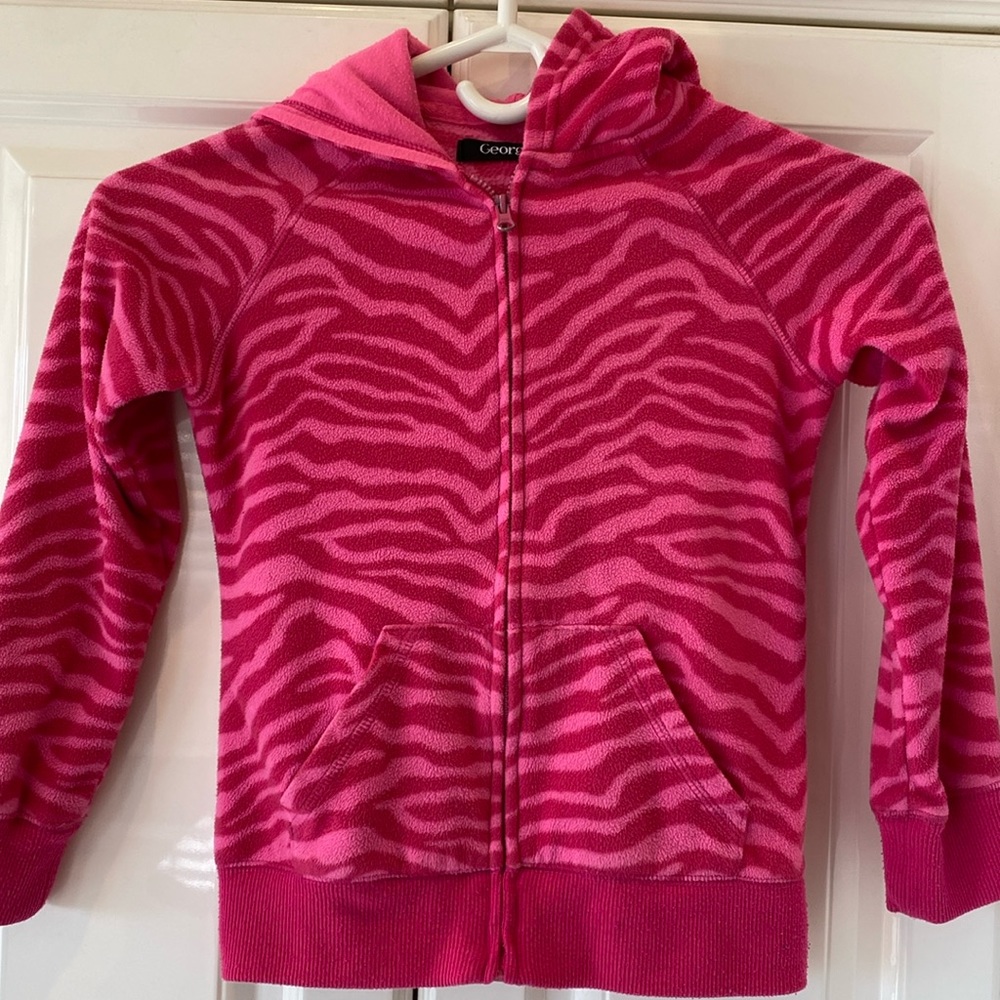 Girl’s Pink leopard striped sweatshirt with hoody